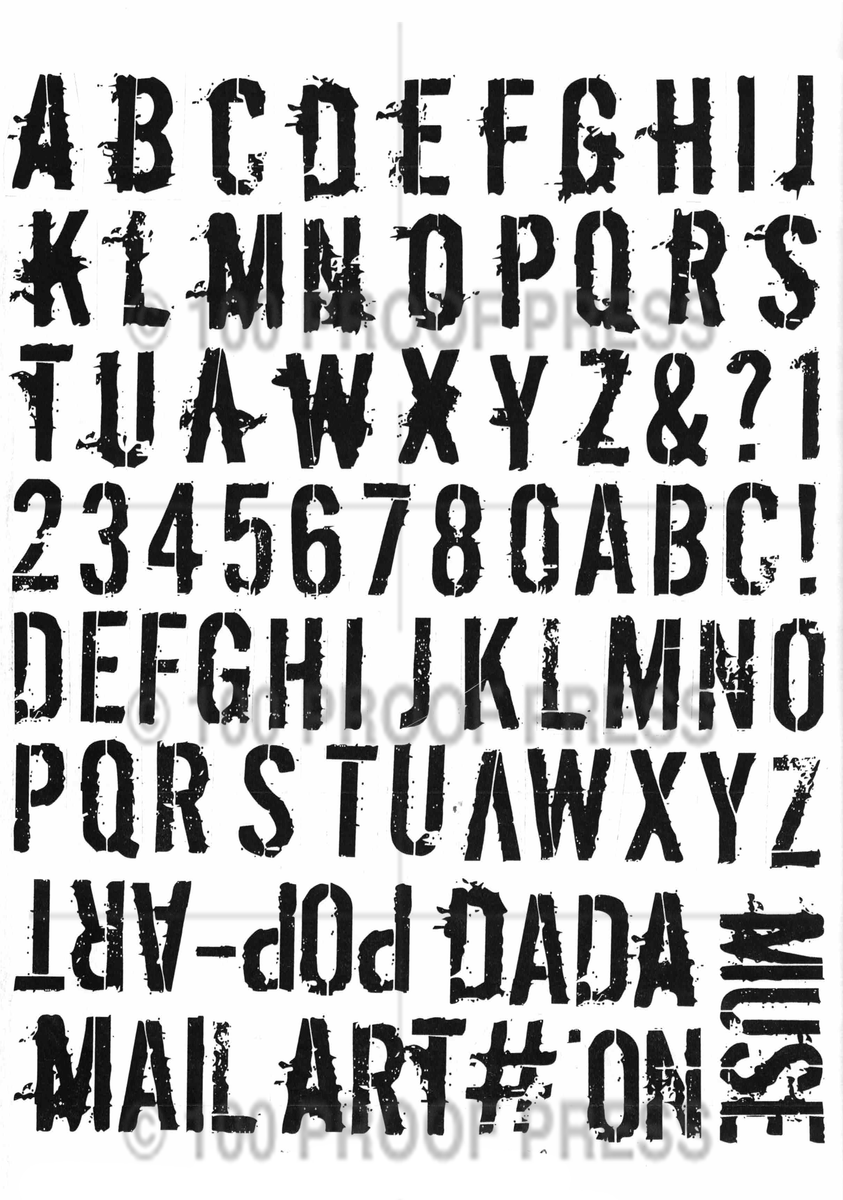 Stencil Alphabet and Some POP, ART, DADA, MUSE MaV62 – 100 Proof Press