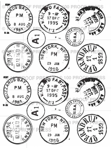 MaV107 Large Postal Cancellations Full Unmounted Sheet of Rubber Cancellations