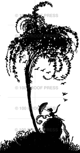 6555 Lady and Birds Under Tree Silhouette